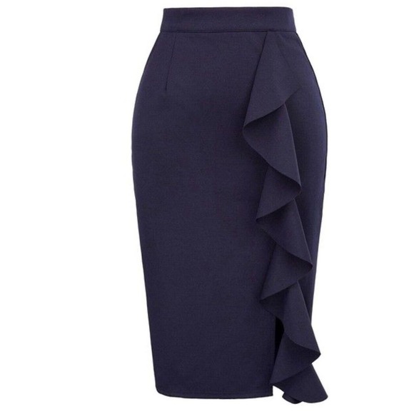 GRACE KARIN Women's Ruffle Bodycon Knee Length Pencil Skirt - Picture 1 of 6
